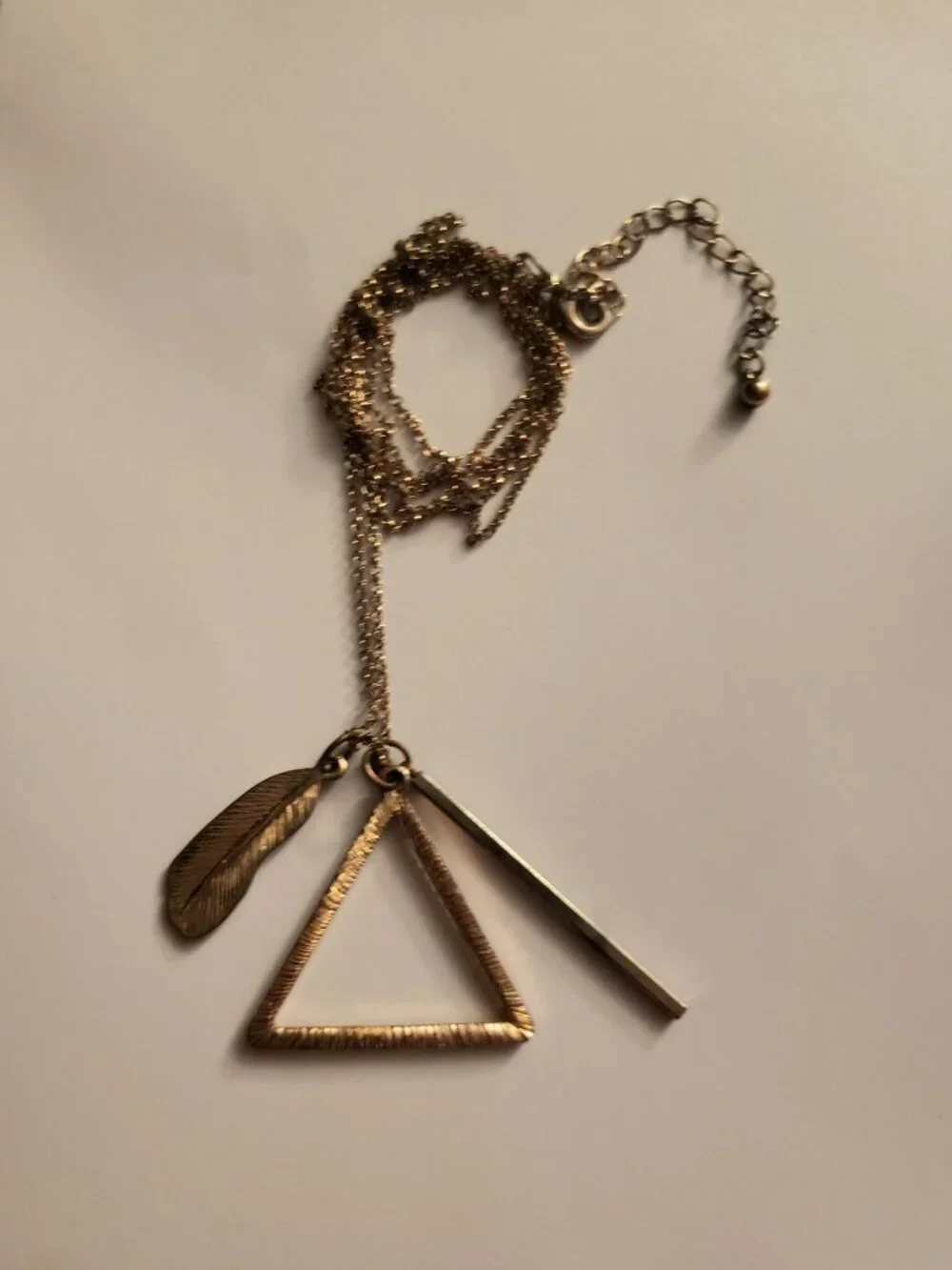 Triple Charm Triangle Feather Wand Symbol Costume Necklace Witchy